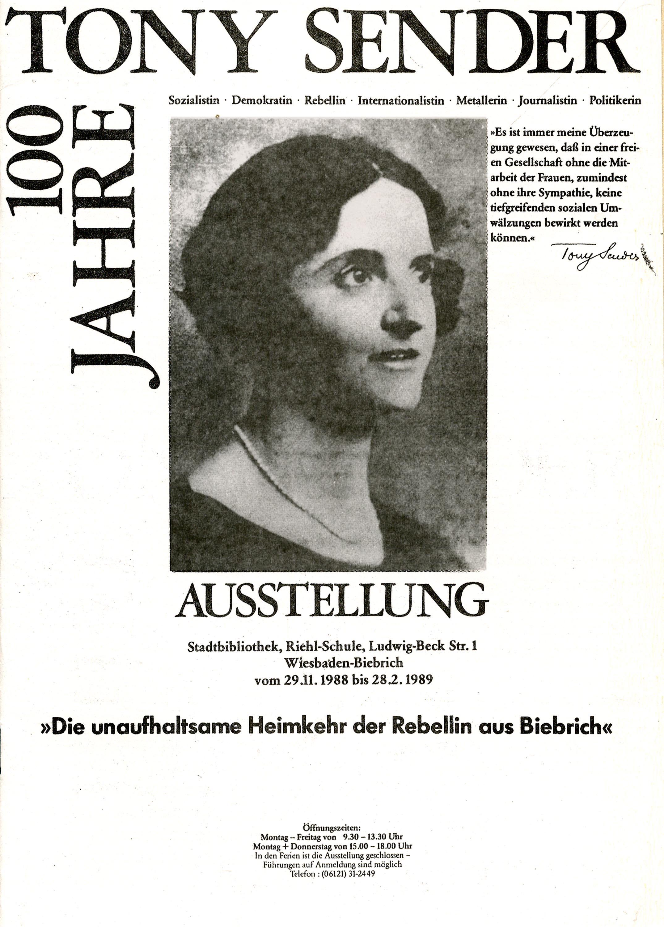 Begleitbroschüre zur Biebricher Ausstellung aus Anlass ihres 100. Geburtstages